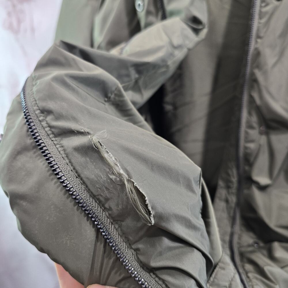Jenni Kayne Down Coat Womens Medium Green Puffer Parka Hooded Long Midi - Picture 15 of 16